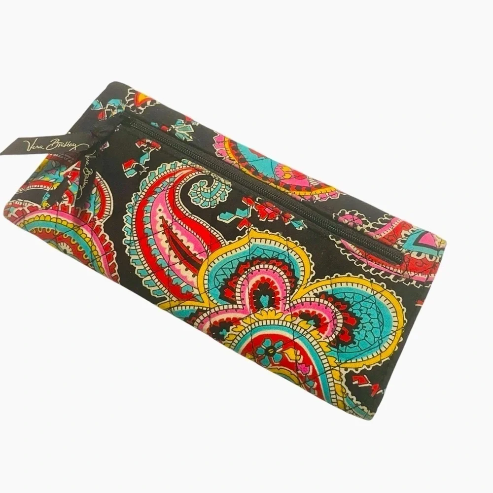 Vera Bradley Cotton Wallet Multicolor Paisley Floral Print, Multiple Card Slots